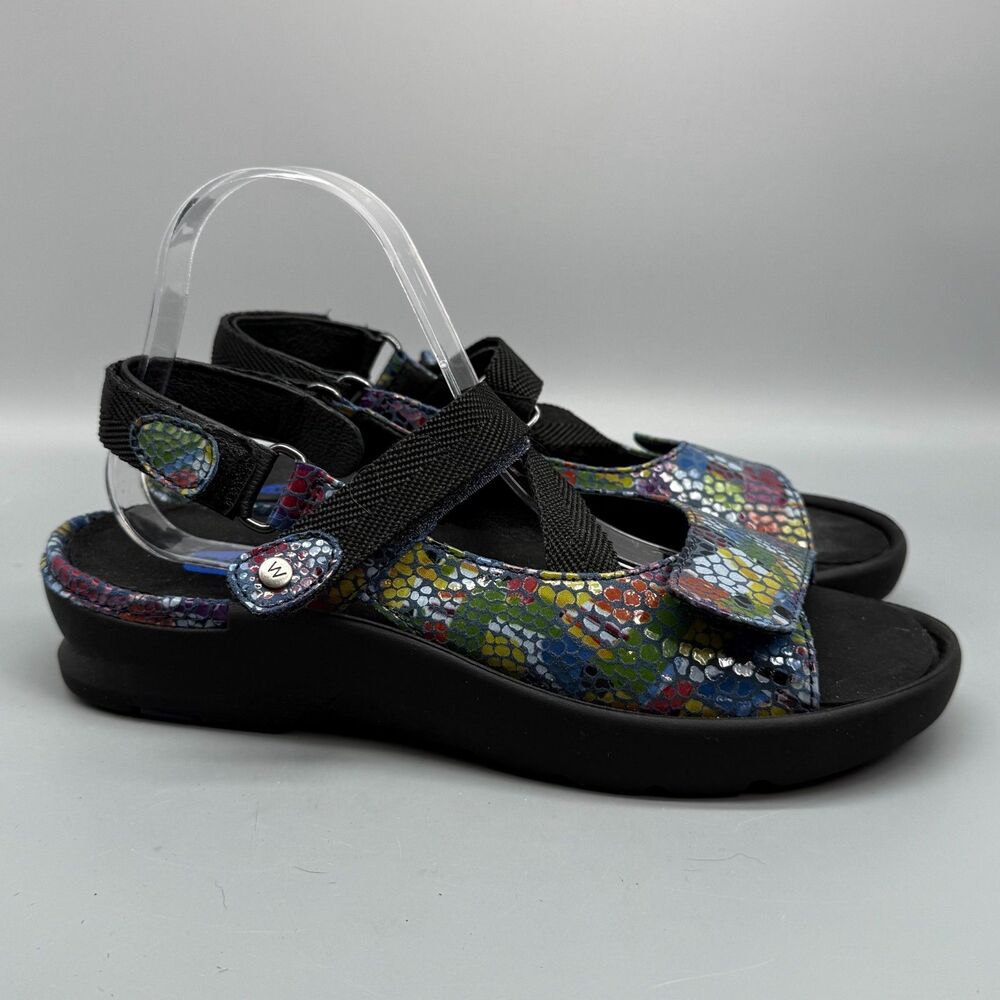 Wolky Jewel Women's 11 Jeans Multi Leather Sandals Hook & Loop Slingback Comfort